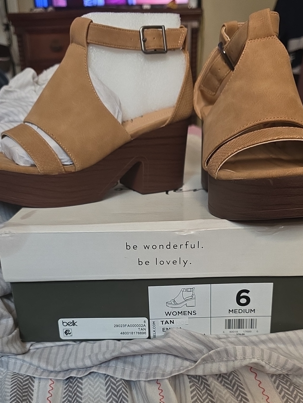 Wonderly Tan Platform Chunky Heel Sandals
